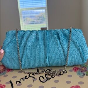 Chic Turquoise Sequin Clutch with Chain